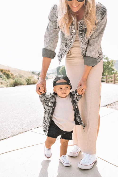Mommy and Me Outfits Ribbed Tops Distressed Jean Jackets Jenn Hallak